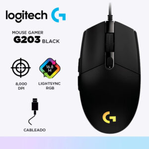 MOUSE LOGITECH G G203 LIGHTSYNC OPTICAL 8000 DPI RGB BLACK