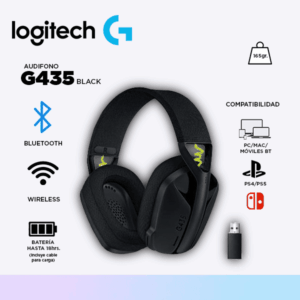 AUDIFONO C/MICROF. LOGITECH G435 LIGHTSPEED / BLUETOOTH BLACK (981-001049)
