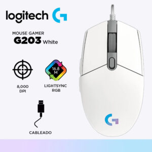 MOUSE LOGITECH G203 LIGHTSYNC OPTICAL 8000 DPI RGB WHITE