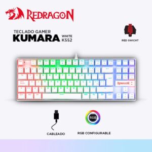 TECLADO REDRAGON K552W-RGB KUMARA WHITE, RED SWITCH