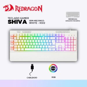 TECLADO REDRAGON SHIVA SEMI-MECANICO K512W-RGB-SP WHITE / REPOSAMUÑECA