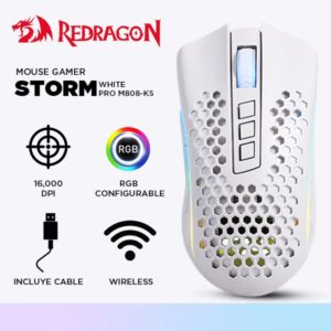 MOUSE GAMER REDRAGON STORM PRO M808-KS Wireless WHITE