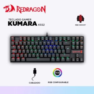 TECLADO REDRAGON K552-RGB KUMARA RED SWITCH, USB BLACK