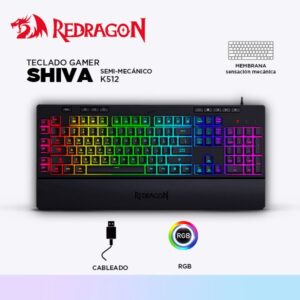 TECLADO REDRAGON SHIVA SEMI-MECANICO K512RGB-SP BLACK / REPOSAMUÑECA