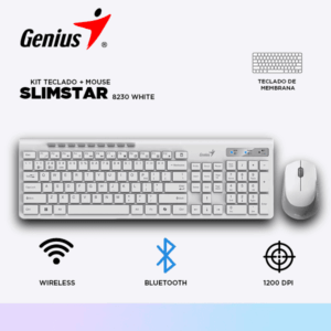KIT TECLADO GENIUS + MOUSE SLIMSTAR 8230 WIRELESS/BLUETOOTH white