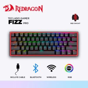 TECLADO GAMER MECANICO REDRAGON FIZZ PRO WIRELESS ESPAÑOL K616-RGB-B BLACK