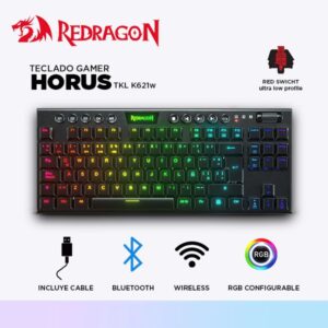 TECLADO MECANICO REDRAGON BLACK HORUS TKL WIRELESS SPANISH K621-RGB-SP RED SWITCH