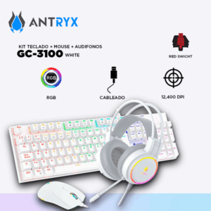 KIT GAMING AUDIFONO+TECLADO + MOUSE ANTRYX GC-3100 WHITE RED SWITCH