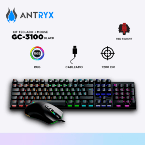 KIT GAMING TECLADO + MOUSE ANTRYX GC-3100 BLACK RED SWITCH