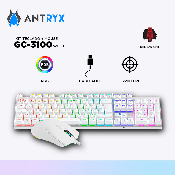 KIT GAMING TECLADO + MOUSE ANTRYX GC-3100 WHITE RED SWITCH