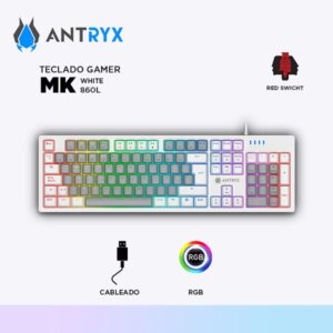 TECLADO MECANICO ANTRYX MK860L WHITE GRAY, RED SWITCH