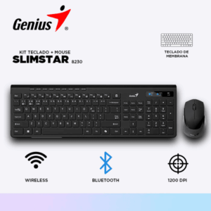 KIT TECLADO GENIUS + MOUSE SLIMSTAR 8230 WIRELESS/BLUETOOTH BLACK