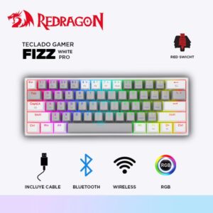 TECLADO GAMER MECANICO REDRAGON FIZZ PRO WIRELESS ESPAÑOL K616-RGB-GW GREY/WHITE