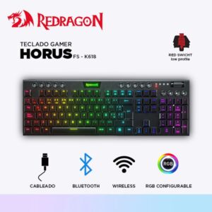 TECLADO REDRAGON HORUS FS K618-RGB-SP black RED SWITCH WIRELESS