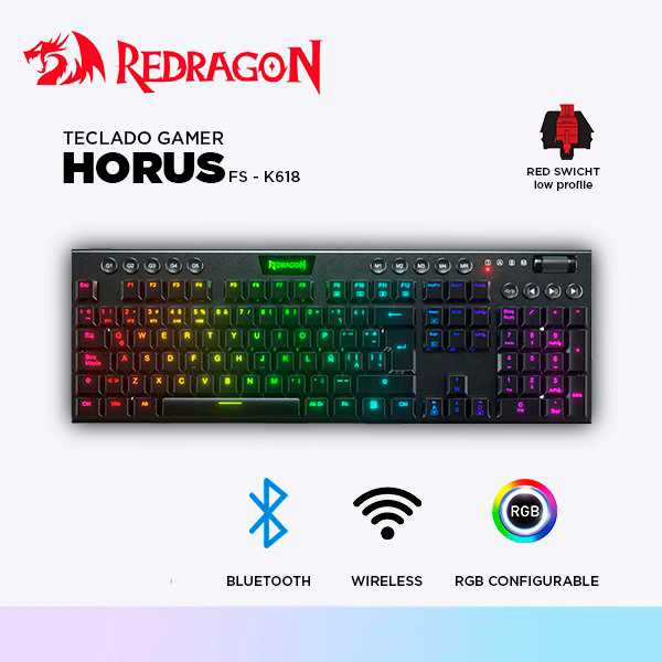 TECLADO REDRAGON HORUS FS K618-RGB-SP black RED SWITCH WIRELESS