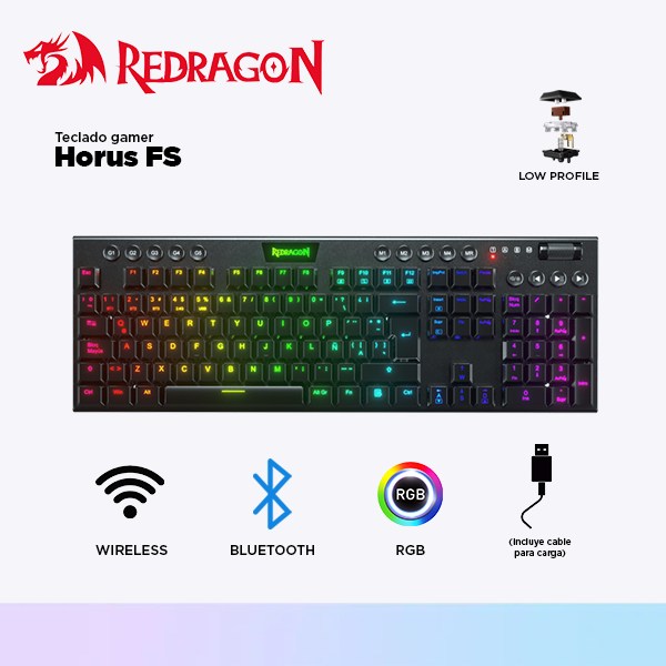 TECLADO MECANICO Redragon HORUS FS Cableado, Spanish K619-RGB-SP BLACK RED SWITCH