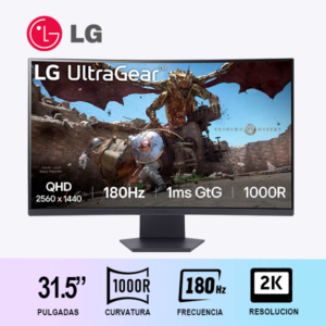 Monitor Gamer LG 31.5" UltraGear Curvo/ 2k /180HZ / VA / HDMIx2/DP/HP-OUT / 32GS60QC-B
