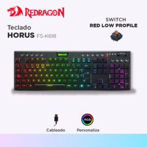 TECLADO MECANICO Redragon HORUS FS Cableado, Spanish K619-RGB-SP BLACK RED SWITCH