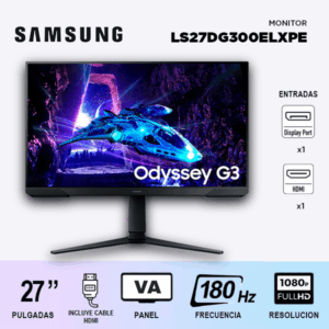 MONITOR SAMSUNG GAMING 27" ODYSSEY G3,PLANO/ 180HZ /FHD/VA/ 1MS / LS27DG300ELXPE
