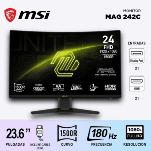 MONITOR GAMER MSI MAG 242C 23.6" 180HZ/ CURVO/ FULLHD/ 1ms/ va