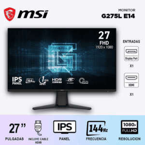 MONITOR GAMER MSI G275L E14 27" / IPS/ 144HZ/ FULLHD/ PLANO/ 1MS