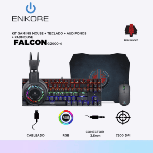 KIT GAMER FALCON ENT G2000-4 TECLADO + MOUSE + AUDIFONO + MOUSEPAD