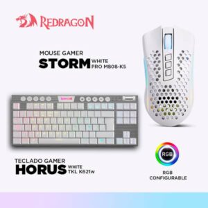Combo 3 ( MOUSE GAMER REDRAGON STORM PRO M808-KS Wireless WHITE + TECLADO MECANICO REDRAGON HORUS TKL K621W-RGB-SP WHITE WIRELESS )