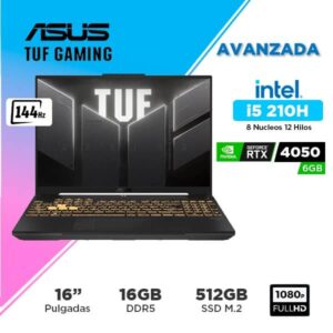 LAPTOP ASUS TUF GAMING  F16 16" /FULLHD/ 144HZ/ INTEL CORE i5 210H/ RTX 4050 6G/ 144HZ/ RAM 16GB DDR5/ SSD 512GB/ FX607 FX607VU-RL048