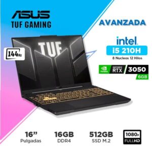 LAPTOP  ASUS TUF GAMING F16 16" /FULLHD/ 144HZ/ INTEL CORE 5 210H/ RTX 3050 6GB/ RAM 16GB DDR4/ SSD 512GB/ FX607 FX607VJ-RL009