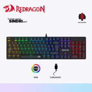 Teclado Redragon SINDRI K671 Cableado Español - RED SWITCH