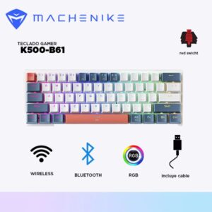 TECLADO MACHENIKE K500-B61 al 60% - Efectos RGB/ Switch Rojo/ Inalámbrico - Triple Conexión