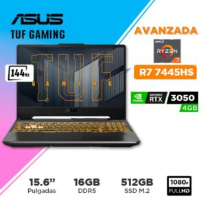 LAPTOP NOTEBOOK ASUS TUF GAMING A15 PANTALLA 15.6"  FULLHD / RYZEN 7 7445HS 4.7GHz / RTX 3050 4GB / RAM 16GB DDR5 / SSD 512GB / FREEDOS (FA506NCG-HN185)