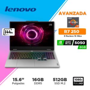 LAPTOP NOTEBOOK LENOVO LOQ 15AHP10 PANTALLA 15.6" FULLHD / RYZEN 7 250 hasta 5.1 GHz / RTX 5050 8GB / RAM 16GB DDR5 / SSD 512GB M.2 NVME / FREEDOS  (83JG007VLM)