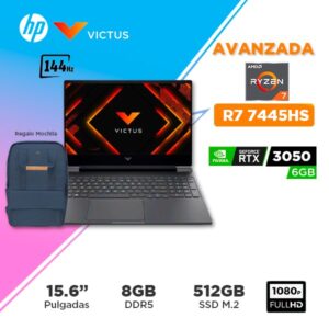 Laptop Gamer HP Victus 15.6" FHD IPS / AMD Ryzen 7 7445HS Hasta 4.7GHZ / RTX 3050 6GB / RAM 8GB DDR5 / SSD 512GB NVME / FREEDOS ( 15-FB3019LA)