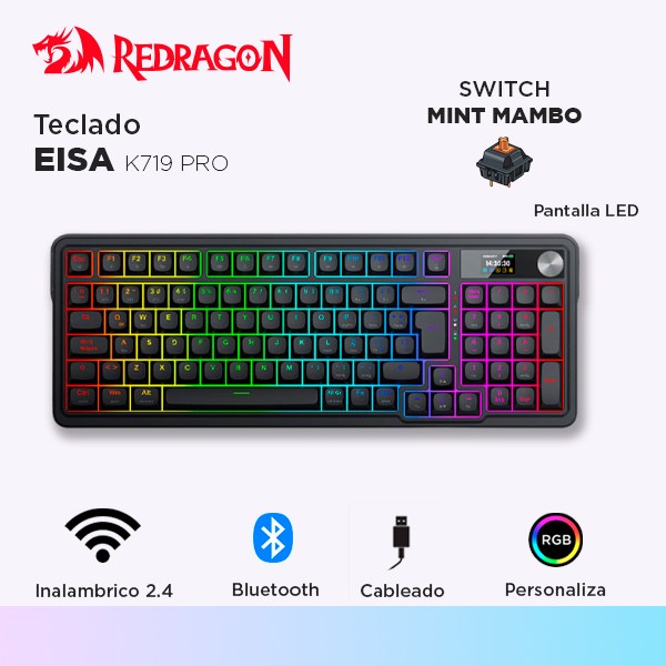 TECLADO REDRAGON EISA K719 PRO INALAMBRICO ESPAÑOL BLACK - MINT MAMBO SWITCK
