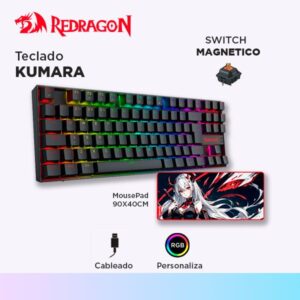 KIT REDRAGON TECLADO  KUMARA K552 HE BLACK- MAGNETIC SWITCH - cableado español  + MOUSEPAD  AK L P047
