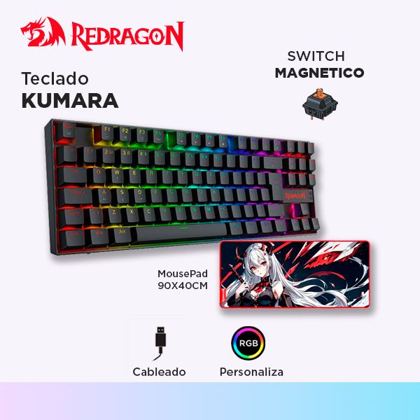 KIT REDRAGON TECLADO KUMARA K552 HE BLACK- MAGNETIC SWITCH - cableado español + MOUSEPAD AK L P047